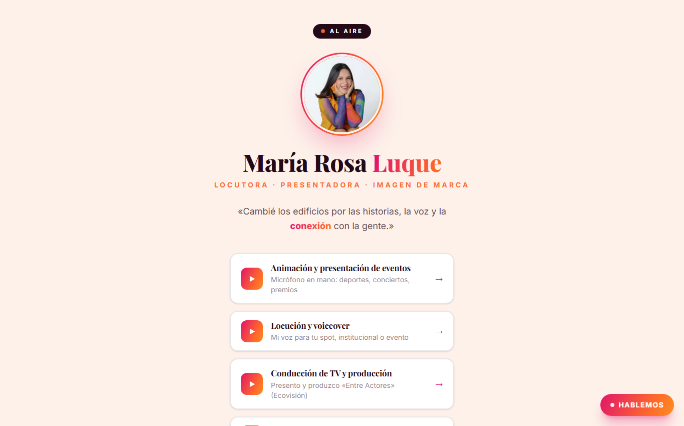Web creada para María Rosa Luque, locutora